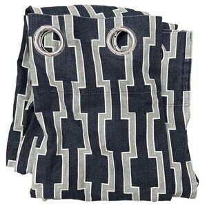West Elm Wallpaper Print Window Curtain Panel Grommet Linen Cotton Blue 48"x 96"
